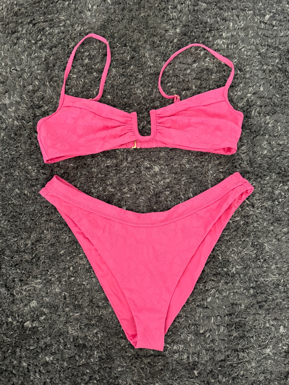 l*space Hot Pink Floral Textured Bikini Top and Bottom